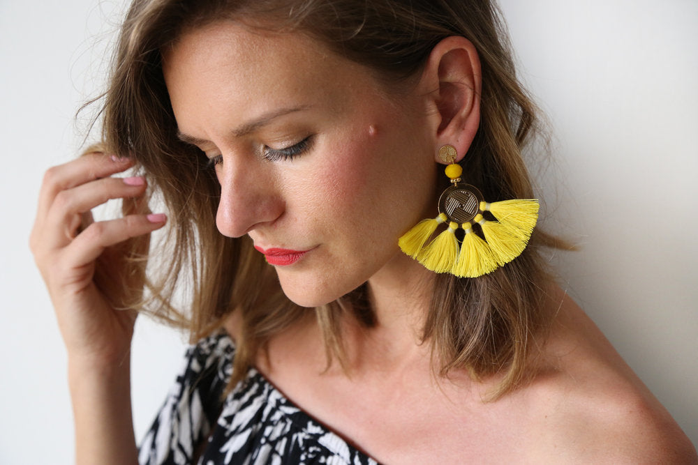 Buy Vintage Ethnic Long Tassel Earrings ( Yellow ) Online-Earrings -WoodenTwist